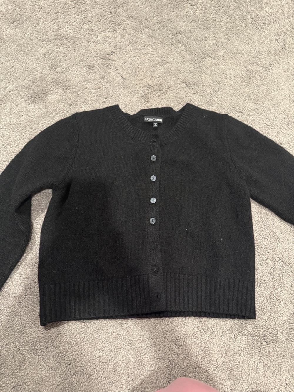 Fashion Nova Black Cropped Button-Up Cardigan